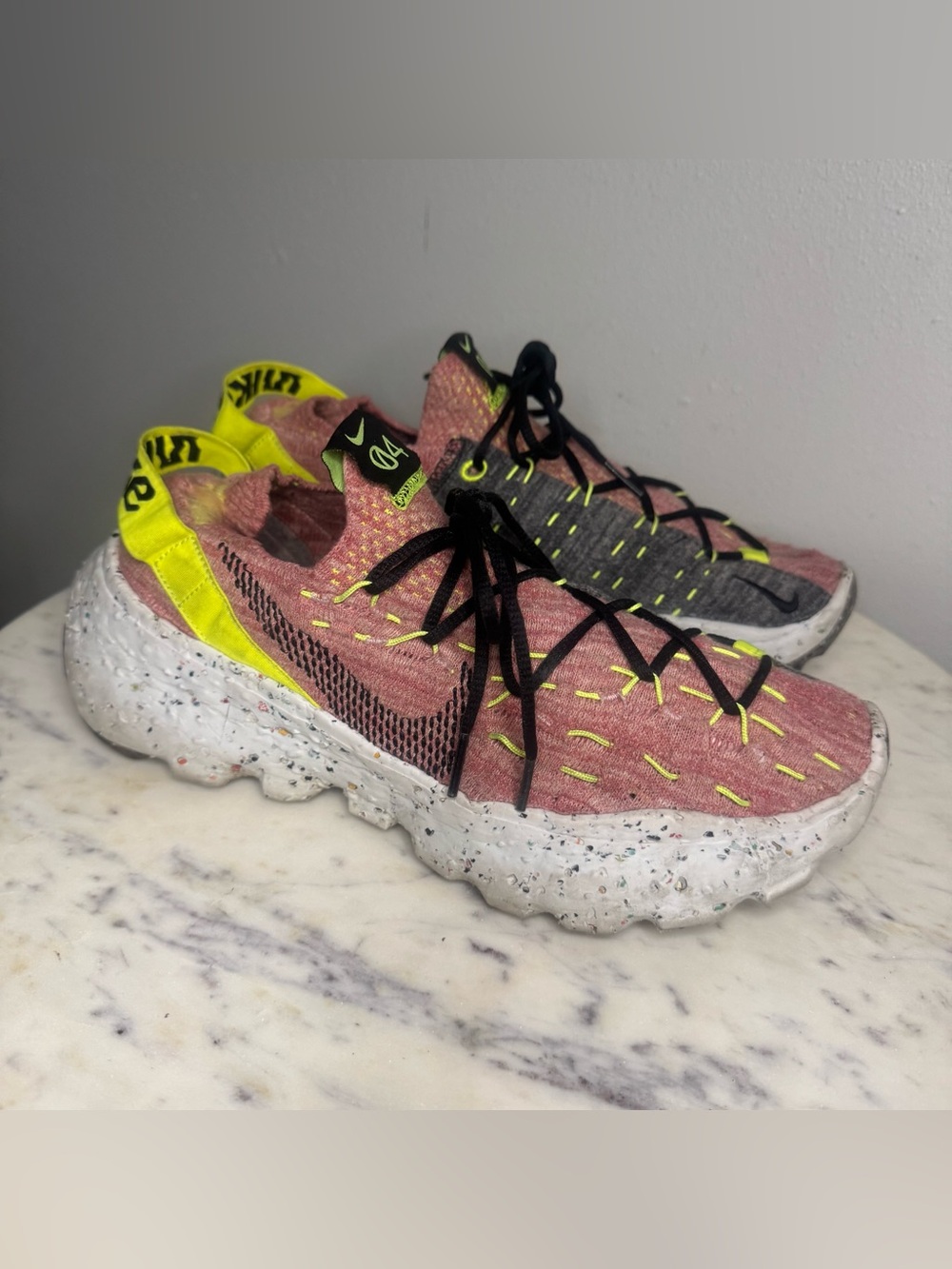 Nike Space Hippie Sneakers Womens Size 9 M pink yellow shoes
Stretch Knit Fabric